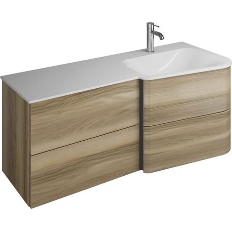 burgbad Badu Mineralguss-Waschtisch inkl. Waschtischunterschrank 122 cm, 2 Schubladen seitlich, Becken rechts (1/5)