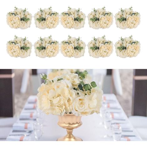Lot de 10 boules de fleurs artificielles de 30 cm pour table, décorations de mariage, fête, champagne