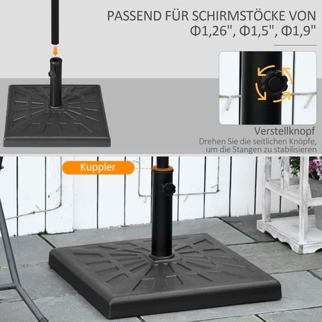 Pied de parasol noir résistant aux intempéries, 51x51x32 cm, socle stable pour terrasse ou jardin (1/4)