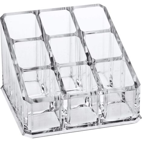 Présentoir à rouge à lèvres transparent en acrylique à 9 emplacements pour coiffeuse, organisateur et rangement de maquillage, cosmétiques transparents et autres produits cosmétiques