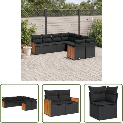 The Living Store 8-tlg. Garten-Sofagarnitur mit Kissen Schwarz Poly Rattan - Gartengestelle - Gartenmöbel - Lounge Möbel - Rattan Gartenmöbel - Esszimmergarnitur (1/5)