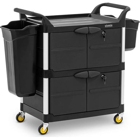 Carrello per pulizie chiudibile a chiave 150 kg 3 ripiani alluminio PP gomma termoplastica nero 140008605