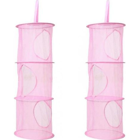 Panier De Rangement Suspendu En Maille - 3 Niveaux - Pour Jouets Vêtements Chaussures - Rose - 70 X 25 Cm - Lot De 2 (1/5)