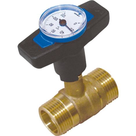 Thermador – Vanne à sphère avec thermomètre intégré – Mâle 1' (26/34) – Poignée bleue – Laiton durable pour chauffage central