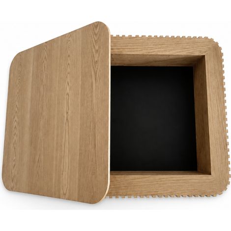 Tavolino quadrato 75 cm con vano nascosto, superficie scanalata, legno naturale, MODENUIT (1/5)