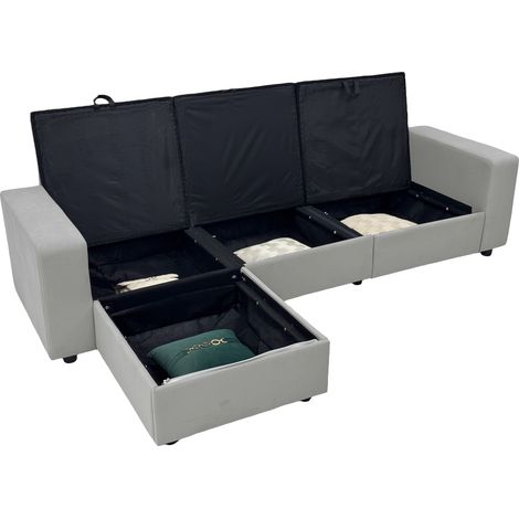 ELVMI Sofá esquinero con almacenamiento, chaise longue reversible, tejido gris claro (1/5)