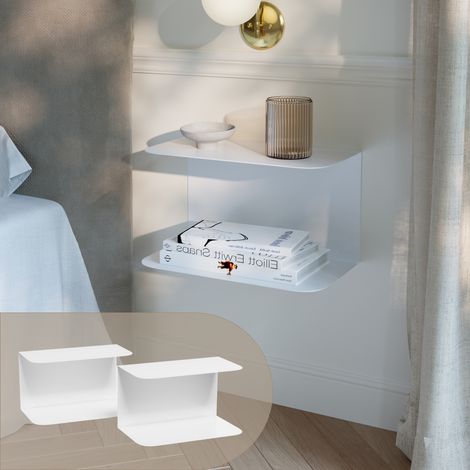 Juego de 2 mesitas de noche flotante Notodden de 2 niveles acero 40x23x23cm - Blanco [en.casa] (1/5)