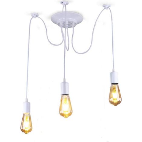 Plafonnier Vintage Antique E27 Lustre Rétro Suspension Luminaire D'Intérieur Blanc 3 Têtes (1/4)