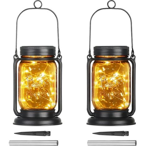 Lampada a sospensione solare con picchetti da terra, lampada solare impermeabile per esterni a forma di barattolo di vetro, con lucine decorative [DB] (1/5)