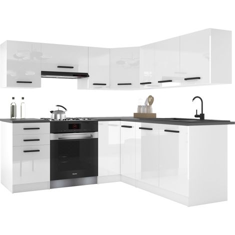 Belini ITALIA 6 Küche Ausgestattet Modular Komplett - 360 cm. Ober- und Unterschränke mit Arbeitsplatte, Weiß Hochglanz (1/5)