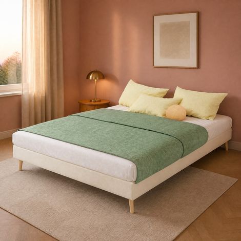 MEUBLIV Estructura de cama 140x200 cm beige de terciopelo, baja, sin cabecero, sin colchón (1/5)