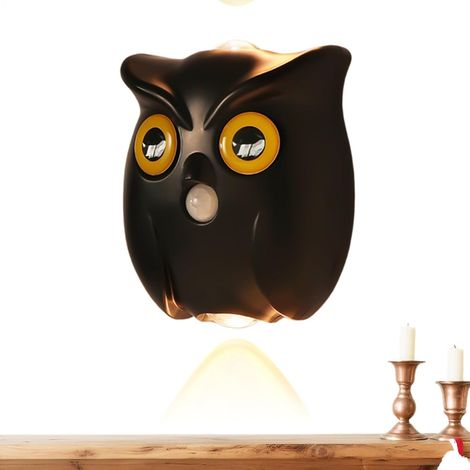 Suspension veilleuse hibou à détecteur de mouvement, pour couloir/déplacement, applique murale LED rechargeable, lumière chaude, noire. (1/5)