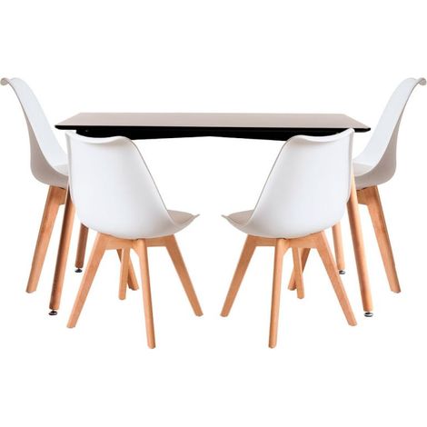 Conjuntos de mesa y sillas - Conjunto Mesa Tower Rectangular 120 x 80 cm Negra y Pack 4 Sillas Synk Basic - Blanco (1/5)