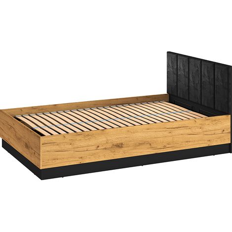Bett 120x200cm mit aufklappbarem Bettkasten, schwarz mit Eiche, CASPER-131 (1/5)