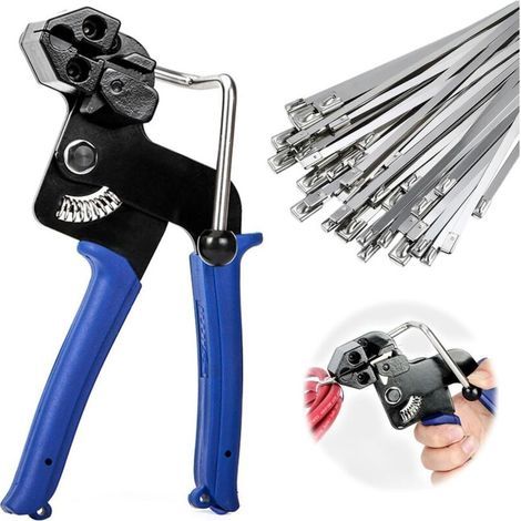 Kit De Collier De Serrage Inox, Contient 100 Pièces Serre-Câbles Inox Electriques, Pistolet D'Attache De Câble En Métal, Outil D'Attache De Câble Pour Verrouiller Et Coupe-Crezuo (1/4)