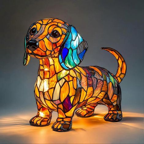 Lampe de table en résine, série Chiens, figurines rétro de chats et de chiens, décoration LED sur le thème des animaux de compagnie, lampe vintage (D) (1/5)
