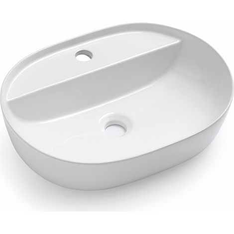 Lavabo da appoggio 51x38 cm con foro per rubinetto in ceramica bianco (1/2)