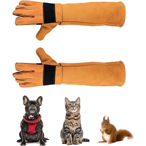 35cm gants chat anti,Anti-Morsure Gants de Protection, Gants Robustes pour Animaux,Cuir Gants de Travail Anti-Morsure,Pour le dressage et l'alimentation des animaux (Jaune) (1/5)