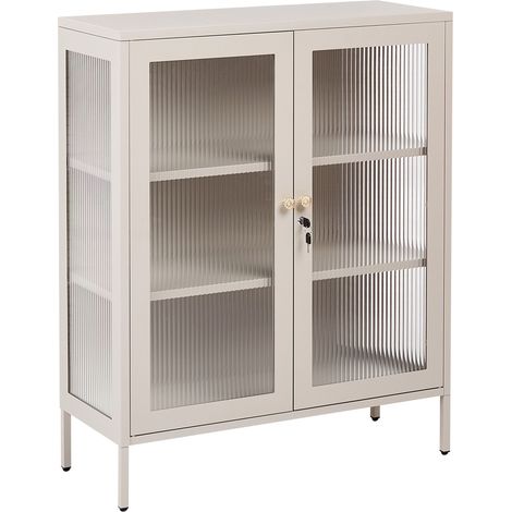 Office Cabinet Beige Steel 90 x 35 x 110 cm Metal 2 Doors Glass Front and Sides Display HARLYN (1/5)