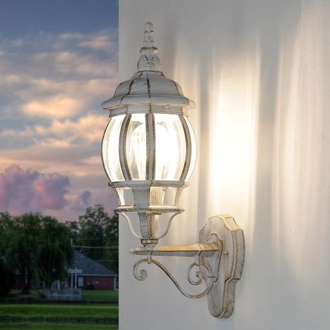Applique d'extérieur Brest blanche avec bras au design rétro dans le style rustique IP44 E27 - Or blanc