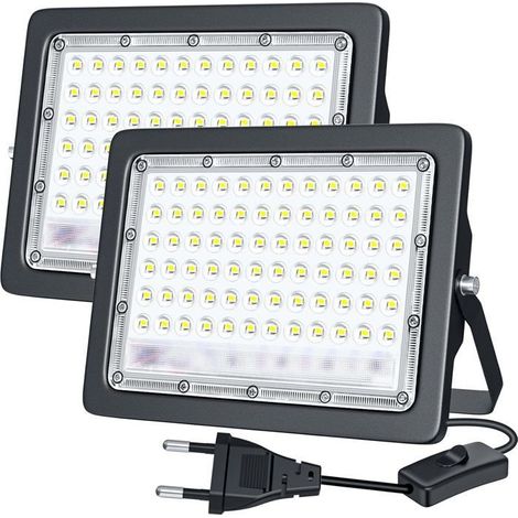 Projecteurs Led Extérieur 50W,10000Lm Projecteurs D'Extérieur Ultra-Lumineux Avec Prise Et Interrupteur,Blanc Froid 6500K,Ét[CA74] (1/5)