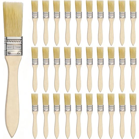 Lot de 30 Pinceaux Peinture 25mm Pinceau Plat Professionnel avec Manche en Bois pour Peinture Murale Ecailles Silicone Gesso Teintures Vernis Colles Bricolage (1/5)