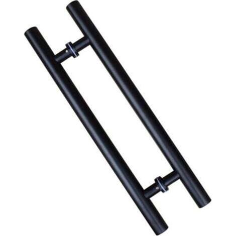 [JAMAIS UTILISÉ] Poignée de porte coulissante, double face en forme de H, poignée de porte battante robuste, noire Longueur 600 mm Espacement des trous 400 mm (1/4)
