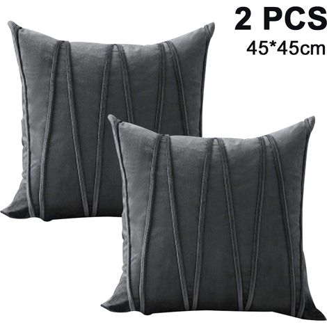 Set aus 2 dekorativen, gestreiften Samtkissenbezügen, weiche, einfarbige, quadratische Kissenbezüge, geeignet für Betten, Sofas, Autos und Wohnzimmer (45 x 45 cm) (1/5)