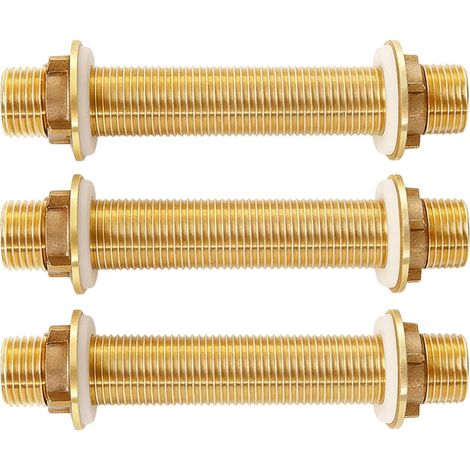 Lot de 3 raccords de cloison G1/2 en laiton - 12 cm - Mâle - Raccord fileté pour tuyau de citerne d'eau de pluie (1/5)