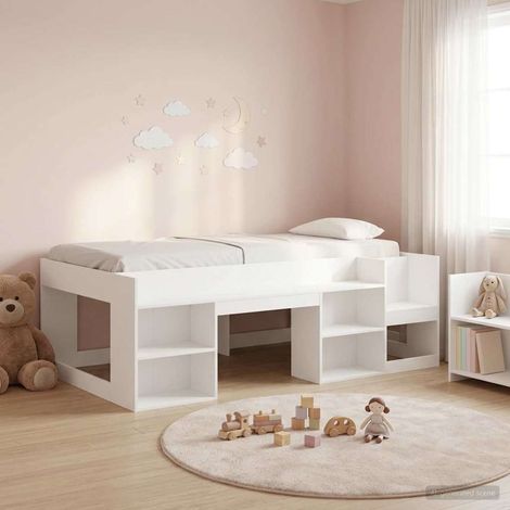 Cadre de lit enfant avec rangement en bois d’ingénierie blanc, 90 x 190 cm - PANGIVO (1/5)