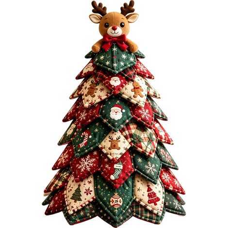 Un joli sapin de Noël matelassé à faire soi-même, original et varié, une décoration de Noël à réaliser soi-même, représentant un renne. (1 pièce) (1/5)