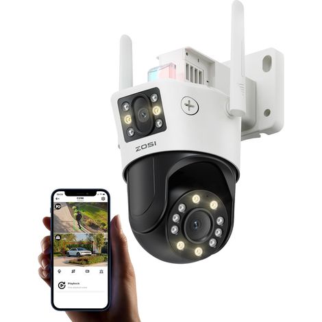 Camera Surveillance WiFi Exterieure avec Double Objectif 8MP 8X Zoom Hybride PTZ Suivi Automatique 360° Vue Détection Humaine Véhicule Audio Bidirectionnel Sirène Alarme C298 Max (1/5)