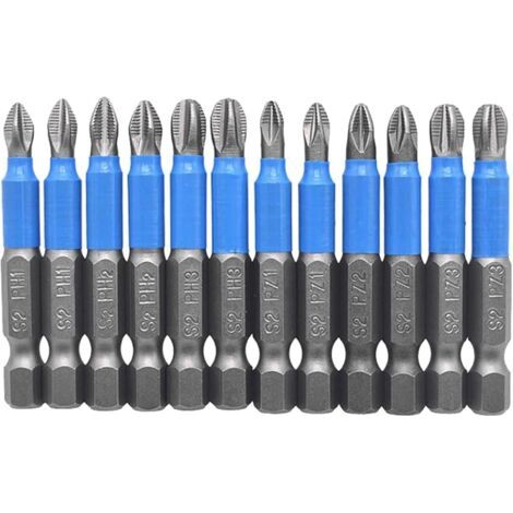 Embouts de tournevis, 1/4 pouce PZ1 PZ2 PZ3 PH1 PH2 PH2 Jeu de tournevis cruciformes magnétiques 12 pièces x 50 mm (1/4)