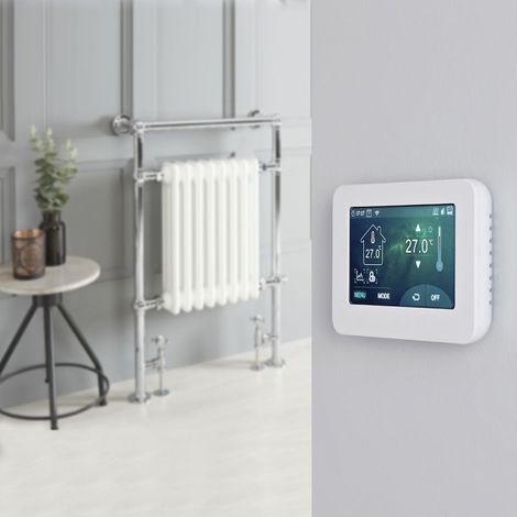 Hudson Reed Elizabeth - Sèche-Serviettes Mixte Rétro Sur Pieds Blanc avec Thermostat Wi-Fi à Écran Tactile – 93cm x 62cm (1/5)