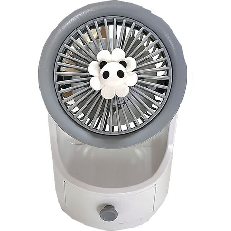 Mini ventilateur de bureau avec tiroir pratique, design mignon, chargement USB, portable, pour la maison, le dortoir, le bureau ou la chambre (gris). (1/3)