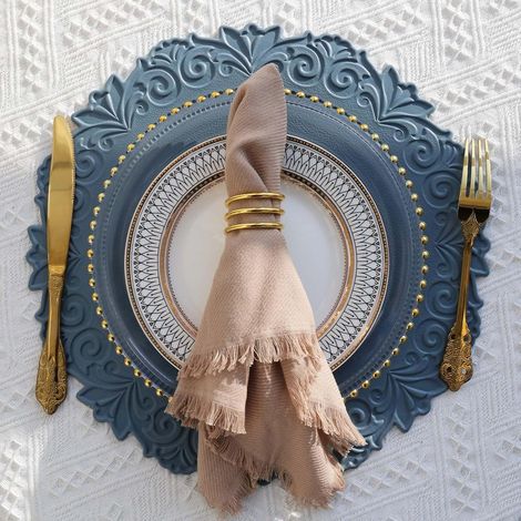 Set de table rond en cuir synthétique, 38 cm (15 pouces), lot de 4, durable, résistant à la chaleur, bleu. (1/5)