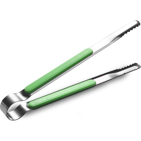 1 pinza de cocina de acero inoxidable con mango antideslizante, ideal para cocinar, asar a la parrilla, carne, pasta y barbacoa (1 unidad, color verde).