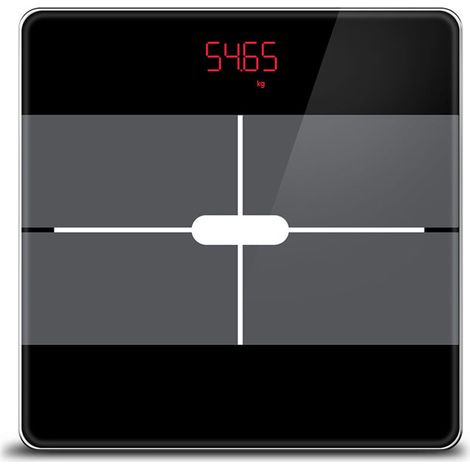 Digital bathroom scale with app and 13 body mass indices, 28 x 396 lb/180 kg. Bluetooth scale for BMI, body fat and muscle mass, protein, BMR, etc. (black) (1/5)