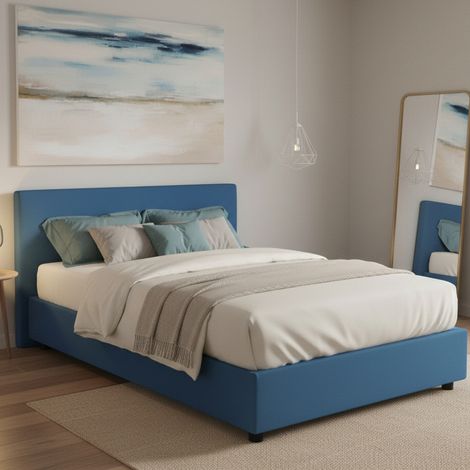 Talamo Italia - Letto matrimoniale Annibale, Letto contenitore con rivestimento in tessuto, 100% Made in Italy, Apertura frontale, adatto per materasso Cm 160x190, Blu (1/4)