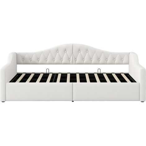Tagesbett gepolstert 90 x 200 cm mit Stauraum und LED-Beleuchtung, Beige (1/5)