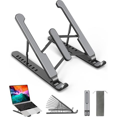 Supporto per laptop, 8 angoli regolabili, ventilato, plastica ABS, silicone antiscivolo, per laptop, tablet, telefoni (10-15,6") (1/5)