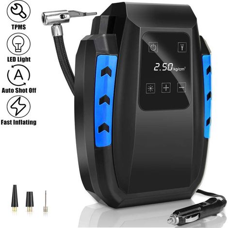 Compresseur d'air portable 12V, gonfleur numérique automatique pour pneu de voiture, compresseur électrique avec lampe LED, câble de 3 mètres pour vélo et auto (1/5)