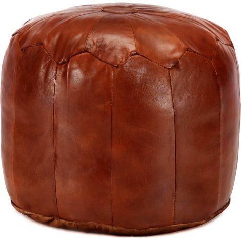 Pouf marron clair, 40 x 35 cm, cuir de chèvre véritable (1/4)