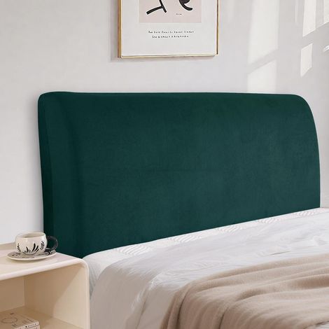 Housse de tête de lit en velours extensible 180cm vert foncé (1/5)