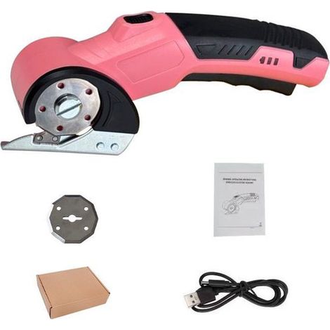 Ciseaux électriques sans fil rechargeables USB, coupe-carton et ciseaux à tissu avec verrouillage de sécurité et lumière LED, outil de coupe pour cuir, tapis et plastique, rose (1/5)