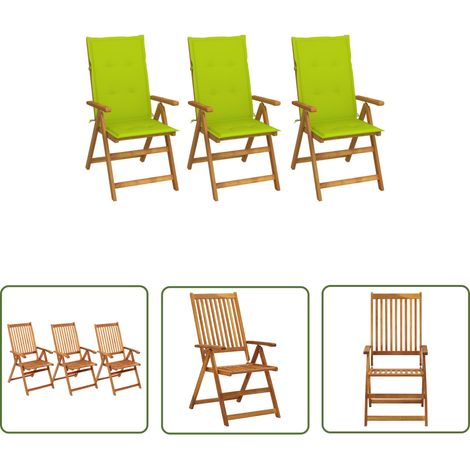 The Living Store Chaises pliables de jardin lot de 3 avec coussins Bois d'acacia - Chaise De Jardin - Chaise Pliante - Mobilier De Jardin - Meubles De Jardin - Acacia (1/5)