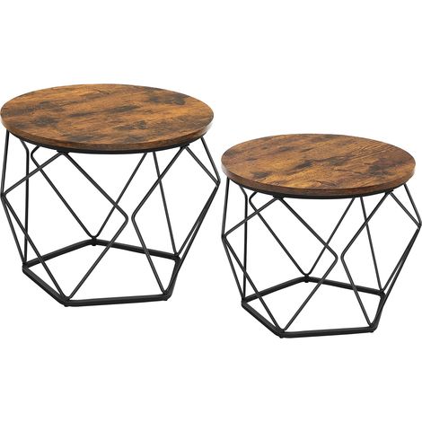 Table Basse Ronde, Lot de 2, Table d’Appoint, Bout de CanapÉ, Style Industriel, Plateau Amovible, Cadre en Acier, pour Salon, Marron Rustique et Noir LET040B01 (1/5)