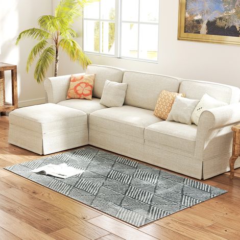 Tapis Salon Lavable 170x120 cm Pelo Corto Moderno Gris Oscuro
