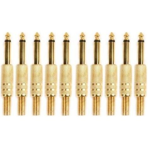 Pair 10 Pcs Plaqué Or 6.35mm Mâle 1/4 Prise Jack Mono Connecteur Audio À Souder (1/5)