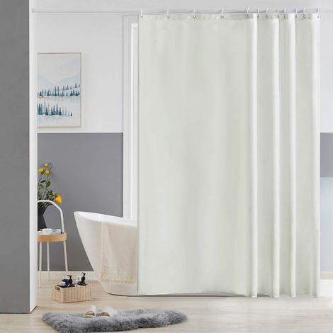 c Rideau de Douche Anti Moisissure Tissu en Polyester Imperméable Beige Rideaux de Bain Lavable Lesté avec 12 Anneaux Rideau Douche 180x180cm (1/5)